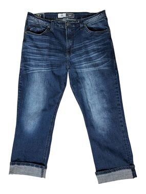 ROCK & REPUBLIC Distressed Dark Wash Denim Jeans Relaxed Straight Leg Size 38